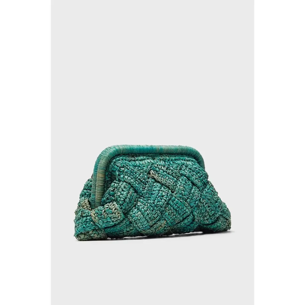 BTB LOS ANGELES Gigi Braided Raffia Clutch Green‎ NEW NWT